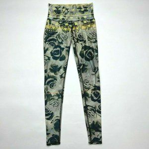 Teeki Desert Rose Hot Pant Stretch Yoga Gym Workout Legging Gray Yellow Women XS